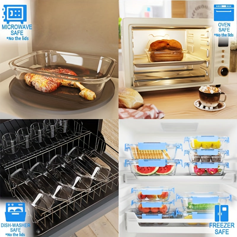 Modern 20pcs Refrigerator Storage Organizer – easy-access fridge organization, Stackable 20pcs Glass Food Container 10 Lids 10 Containers - Multi-purpose Meal Prep And, designed for American homes, daily convenience and practical gifting