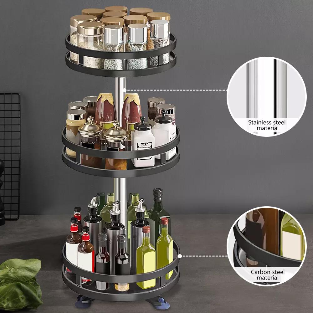 Kitchen Essential – Lazy Susan Organizer Spice Rack - 2 3 Tier Height Adjustable Spice Organization for Cabinet, Metal Seasoning Organizer Lazy Turntable Spice Organizer for Table Top Pantry