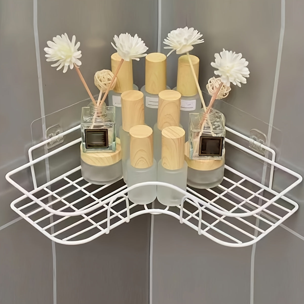 Storage Rack – 7pcs Bathroom Storage Rack Set, 2 Wall Mounted Corner Storage Racks, 5 Transparent
