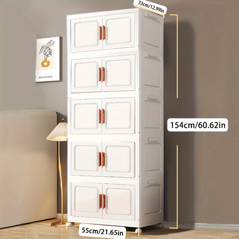 Home Organizer – Stackable Plastic Storage Cabinet with 2 to 5 Tiers Featuring Doors And