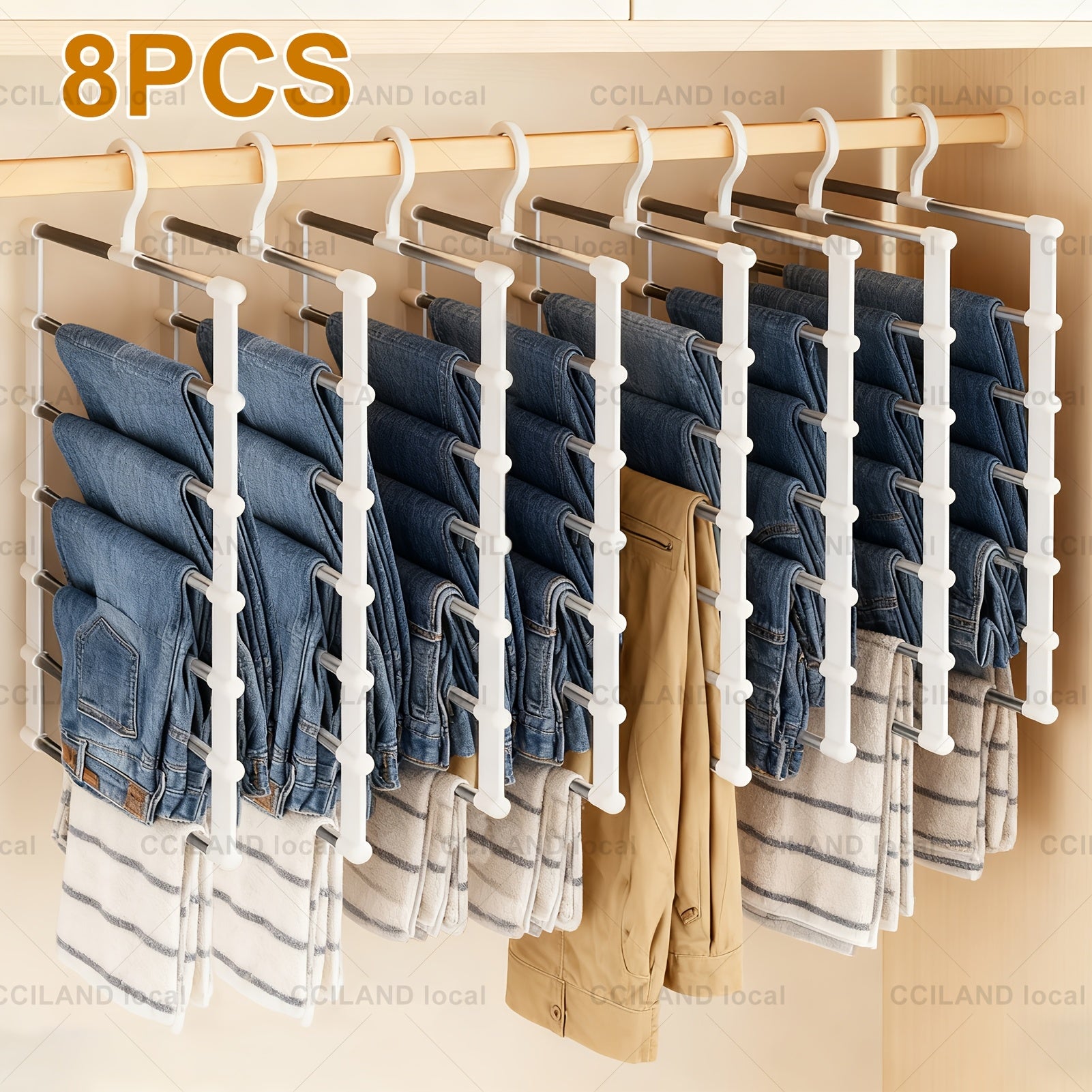 Smart 4/8pcs Home Storage Organizer – space-saving everyday organization, 4 8pcs Multi Layer Stainless Steel Pants Hanger Space Saving Wardrobe Organizer Non Slip, designed for American homes, daily convenience and practical gifting
