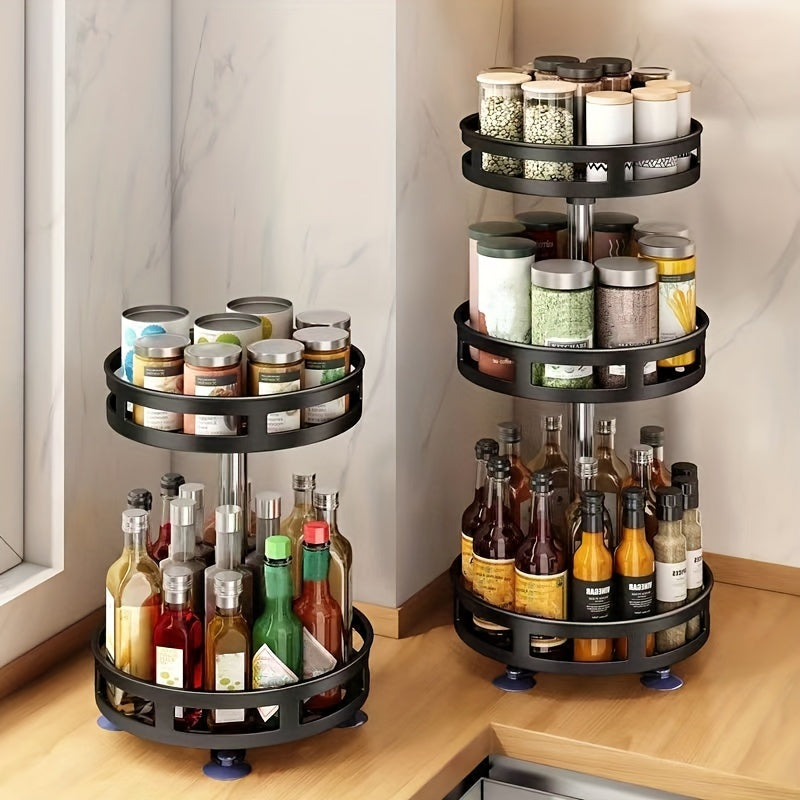 Versatile Glass Spice Jar Set – clear reusable pantry storage, 3-Layer Rotatable Kitchen Seasoning Rack Metal Turntable Rotatable Spice And Seasoning Storage Rack Spice, designed for American homes, daily convenience and practical gifting