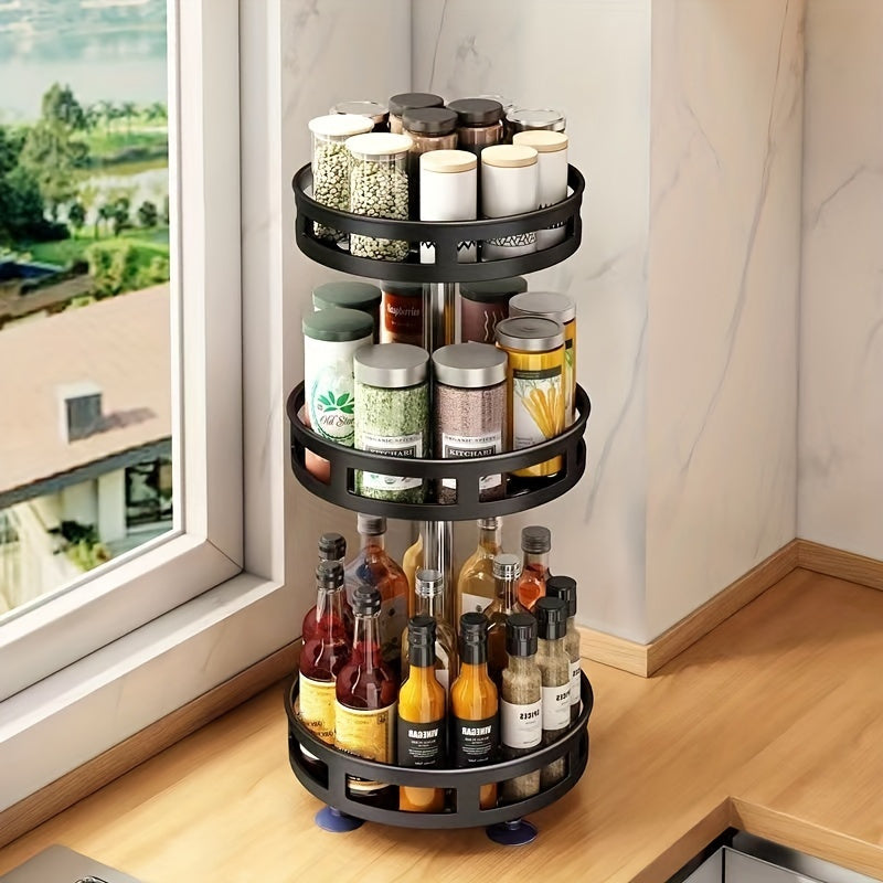 Versatile Glass Spice Jar Set – clear reusable pantry storage, 3-Layer Rotatable Kitchen Seasoning Rack Metal Turntable Rotatable Spice And Seasoning Storage Rack Spice, designed for American homes, daily convenience and practical gifting