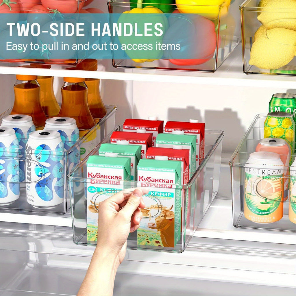 Kitchen Essential – Fridge Dividers, Clear Refrigerator Storage Boxes, Storage Organizer Bins 4 Pack Plastic Pantry Organization And Storage Baskets With Removable Dividers, Stackable Cabine