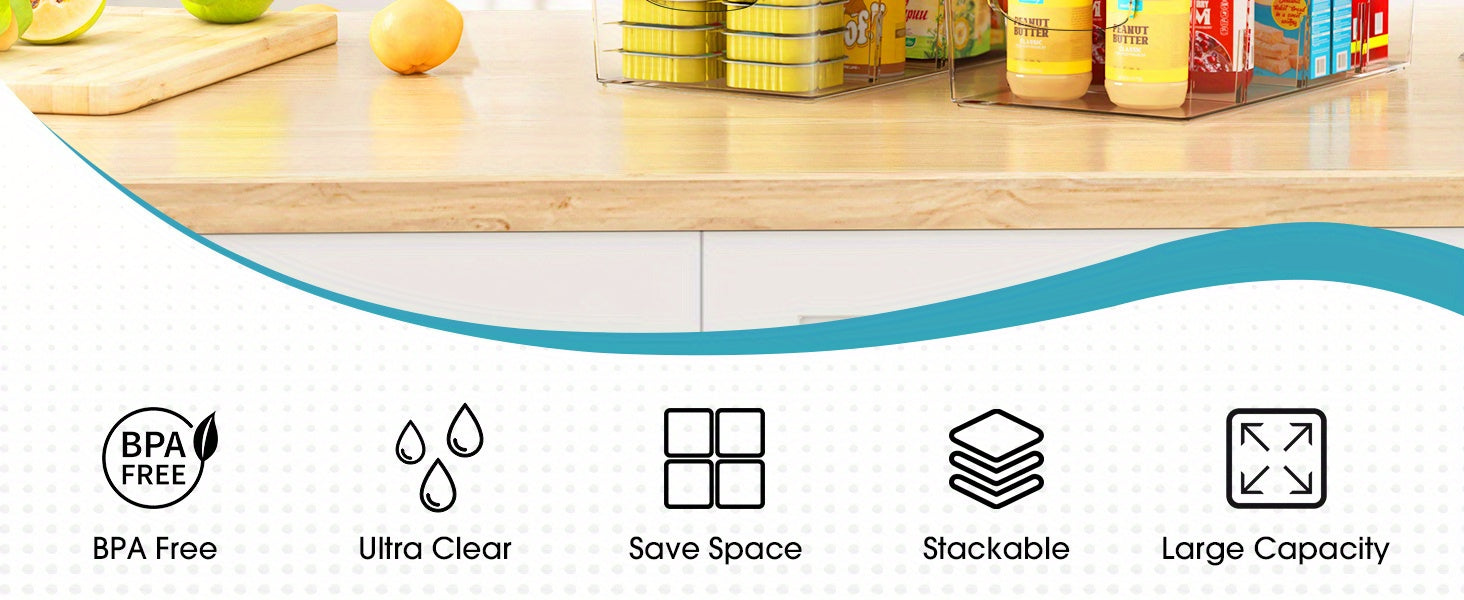Kitchen Essential – Fridge Dividers, Clear Refrigerator Storage Boxes, Storage Organizer Bins 4 Pack Plastic Pantry Organization And Storage Baskets With Removable Dividers, Stackable Cabine