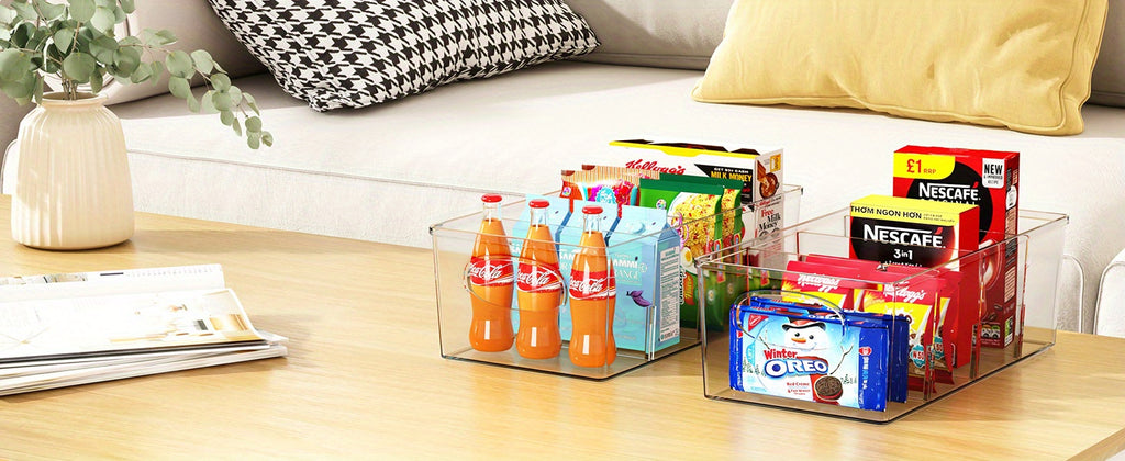 Kitchen Essential – Fridge Dividers, Clear Refrigerator Storage Boxes, Storage Organizer Bins 4 Pack Plastic Pantry Organization And Storage Baskets With Removable Dividers, Stackable Cabine