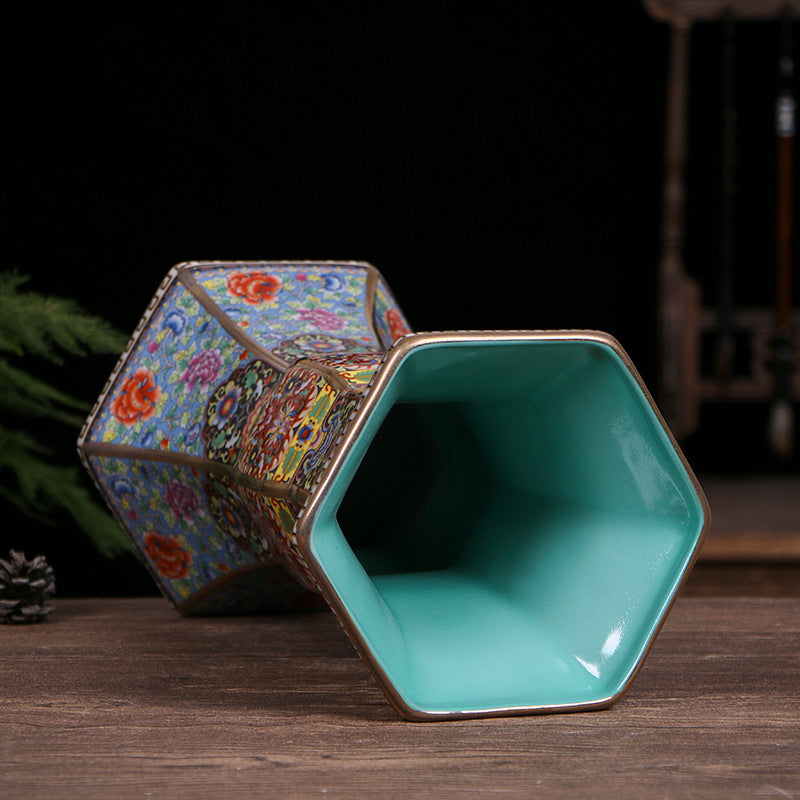Modern Ceramic Vase With Enamel Finish - Hexagonal Design For Home Decor, Perfect Gift Idea Vases Home Decor Vases For Centerpieces