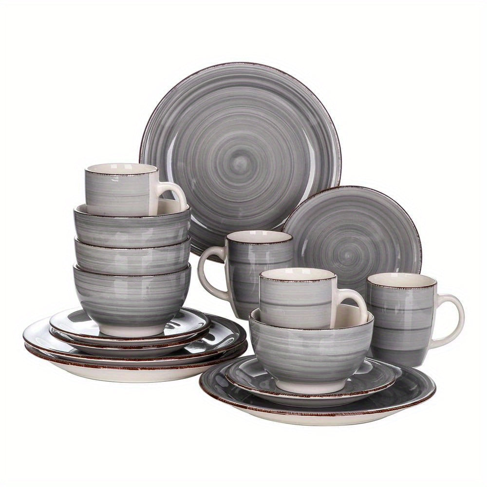 Space-Saving 16pcs Home Storage Organizer – space-saving everyday organization, 16pcs Grey Porcelain Set 16pcs Grey Porcelain Dinner Set Vintage Ceramic Tableware Set with, designed for American homes, daily convenience and practical gifting