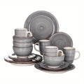 Space-Saving 16pcs Home Storage Organizer – space-saving everyday organization, 16pcs Grey Porcelain Set 16pcs Grey Porcelain Dinner Set Vintage Ceramic Tableware Set with, designed for American homes, daily convenience and practical gifting