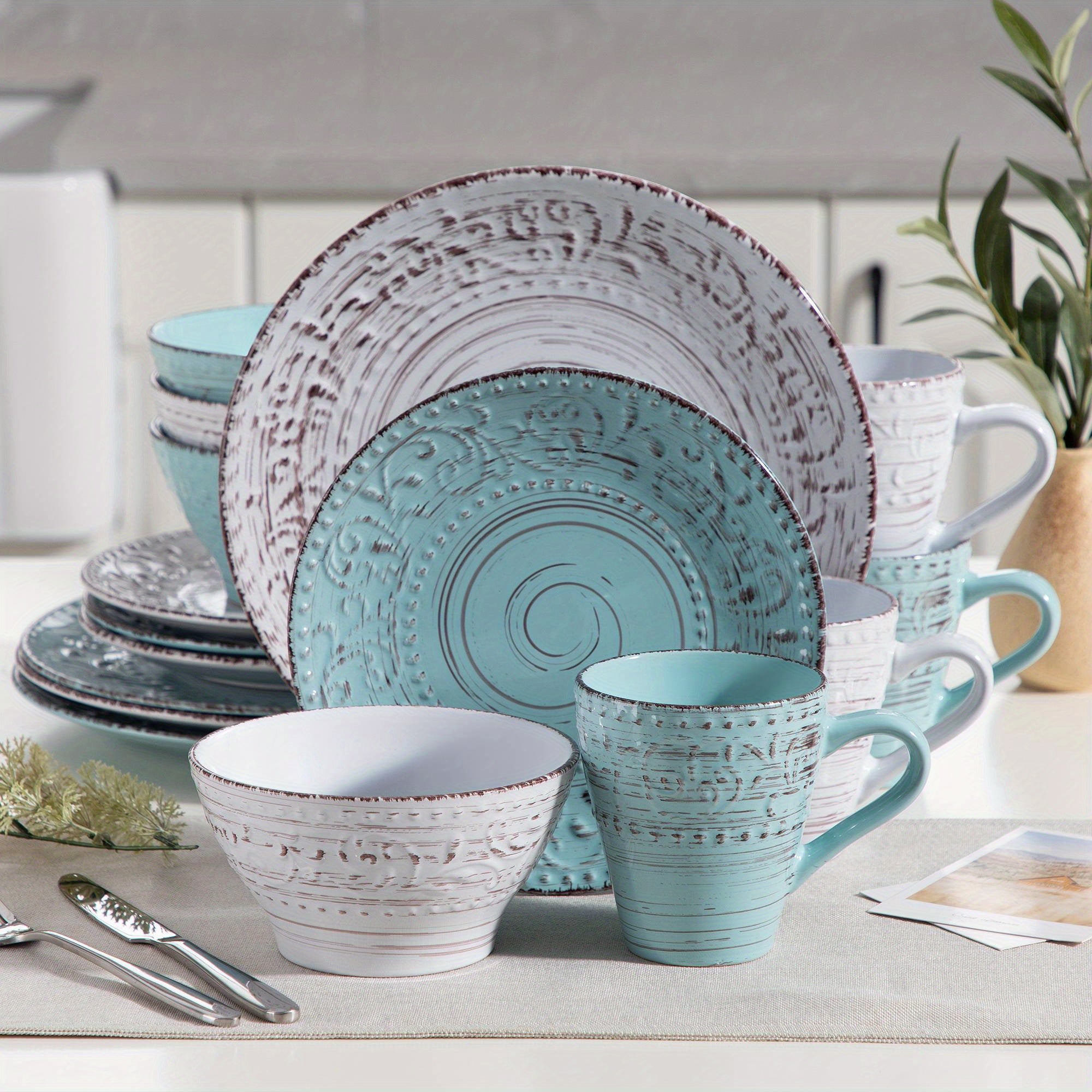 Modern 16pcs Home Storage Organizer – space-saving everyday organization, 16pcs Stoneware Dinnerware Set with Dinner Plate Dessert Plate Bowl Mug Tableware Set Service, designed for American homes, daily convenience and practical gifting