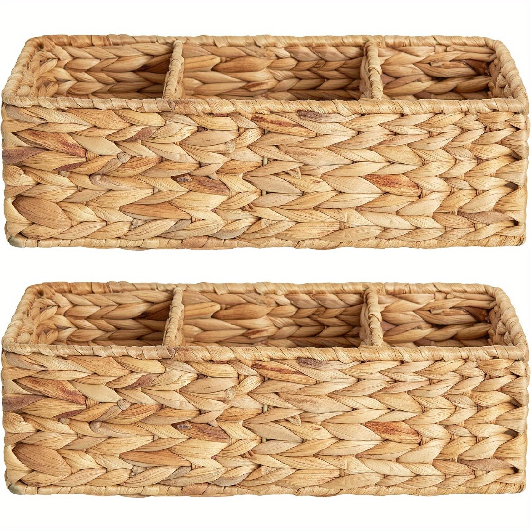 Compact Adjustable Home Storage Rack – durable multi-purpose storage, 2-Pack Multi-Grid Storage Organizer with 3 Sections Wicker Toilet Basket Tank Topper Toilet Paper, designed for American homes, daily convenience and practical gifting