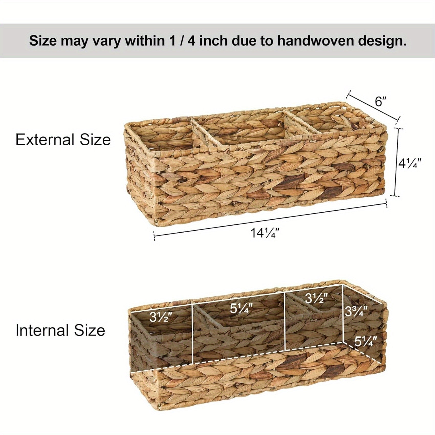 Compact Adjustable Home Storage Rack – durable multi-purpose storage, 2-Pack Multi-Grid Storage Organizer with 3 Sections Wicker Toilet Basket Tank Topper Toilet Paper, designed for American homes, daily convenience and practical gifting