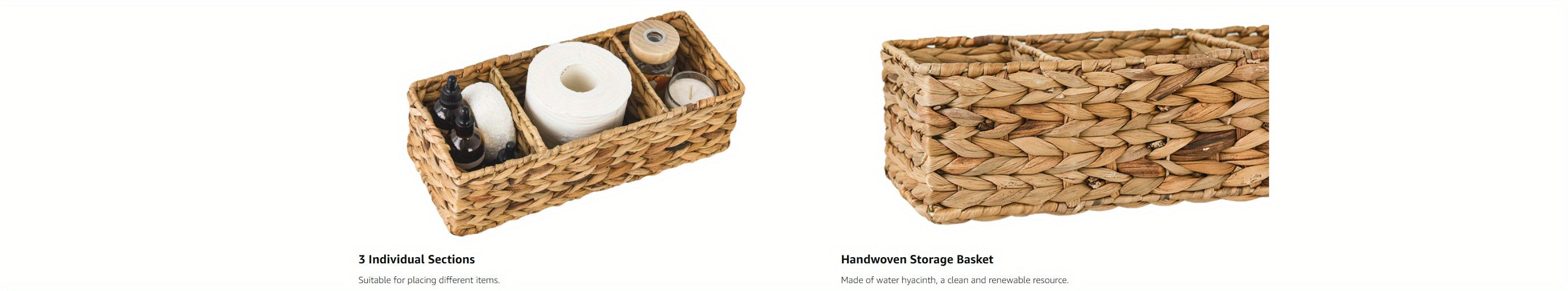 Compact Adjustable Home Storage Rack – durable multi-purpose storage, 2-Pack Multi-Grid Storage Organizer with 3 Sections Wicker Toilet Basket Tank Topper Toilet Paper, designed for American homes, daily convenience and practical gifting