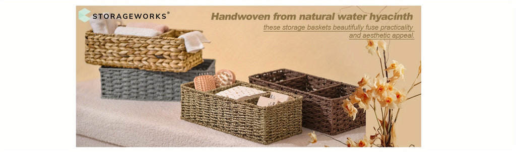 Compact Adjustable Home Storage Rack – durable multi-purpose storage, 2-Pack Multi-Grid Storage Organizer with 3 Sections Wicker Toilet Basket Tank Topper Toilet Paper, designed for American homes, daily convenience and practical gifting