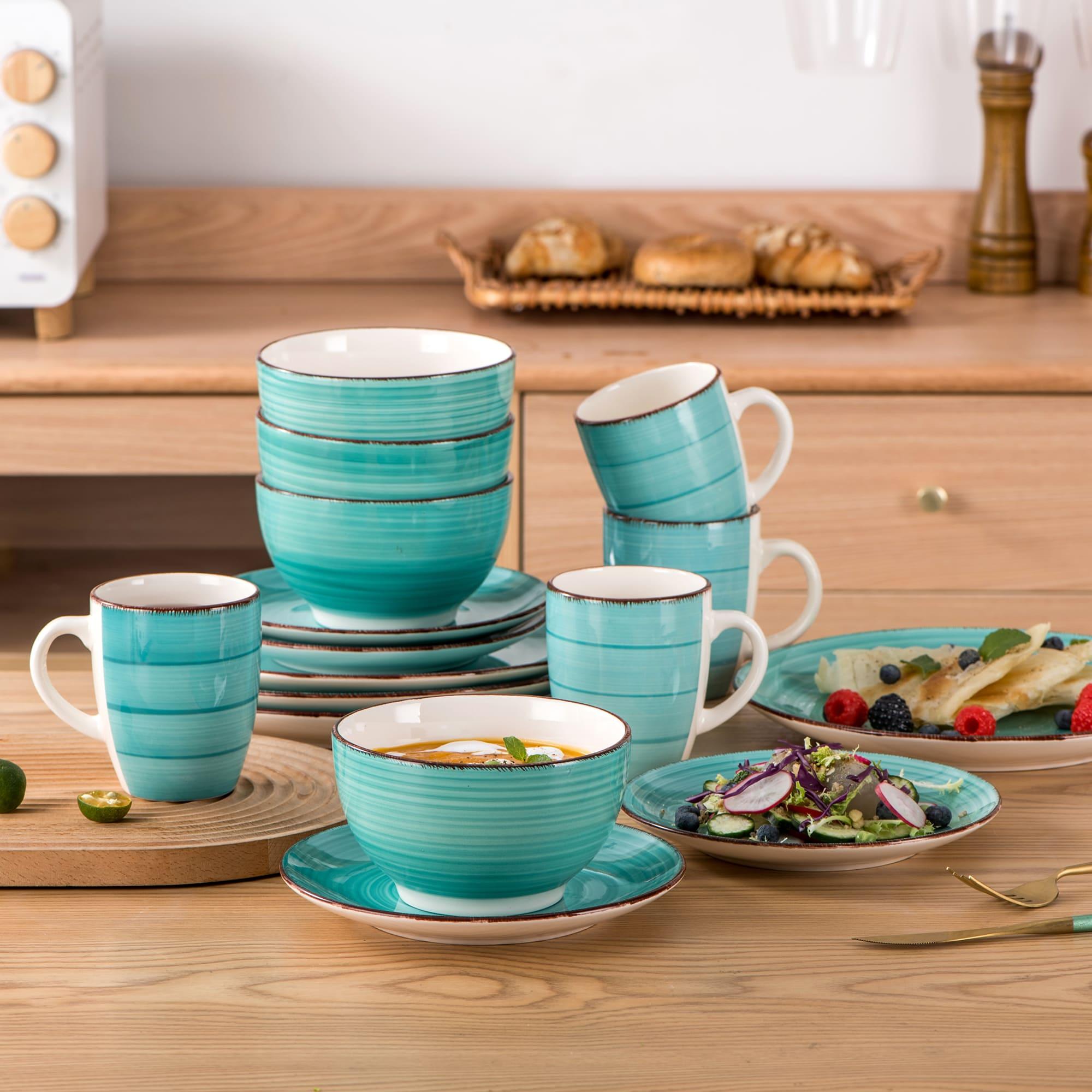 Modern 16pcs Home Storage Organizer – space-saving everyday organization, Vancasso 16pcs Classic Stoneware Dinnerware Set Round Green Ceramic Tableware with Dinner Dessert Plates, designed for American homes, daily convenience and practical gifting