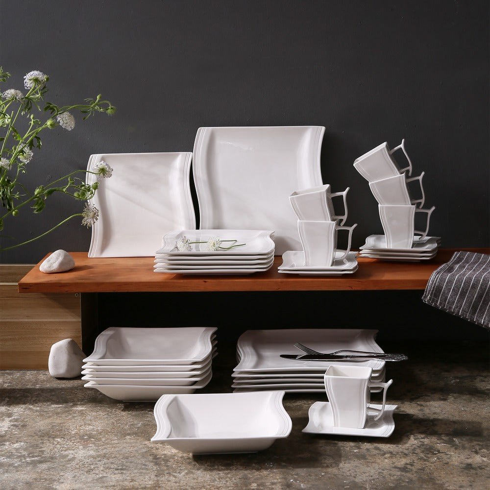 Heavy-Duty 30pcs Reusable Drinkware Set – easy-access beverage storage, 30pcs White Porcelain Dinner Set with 6pcs Cup Saucer Dessert Soup Dinner Plate Tableware, designed for American homes, daily convenience and practical gifting