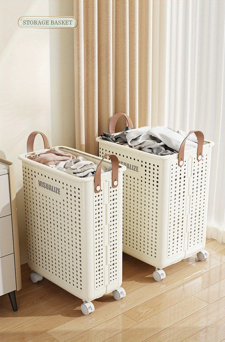 Easy-Access Stackable Home Storage Bins – portable space-saving storage, Extra Large Foldable Laundry Basket With Wheels Breathable Plastic Rolling Laundry Hamper With Faux, designed for American homes, daily convenience and practical gifting