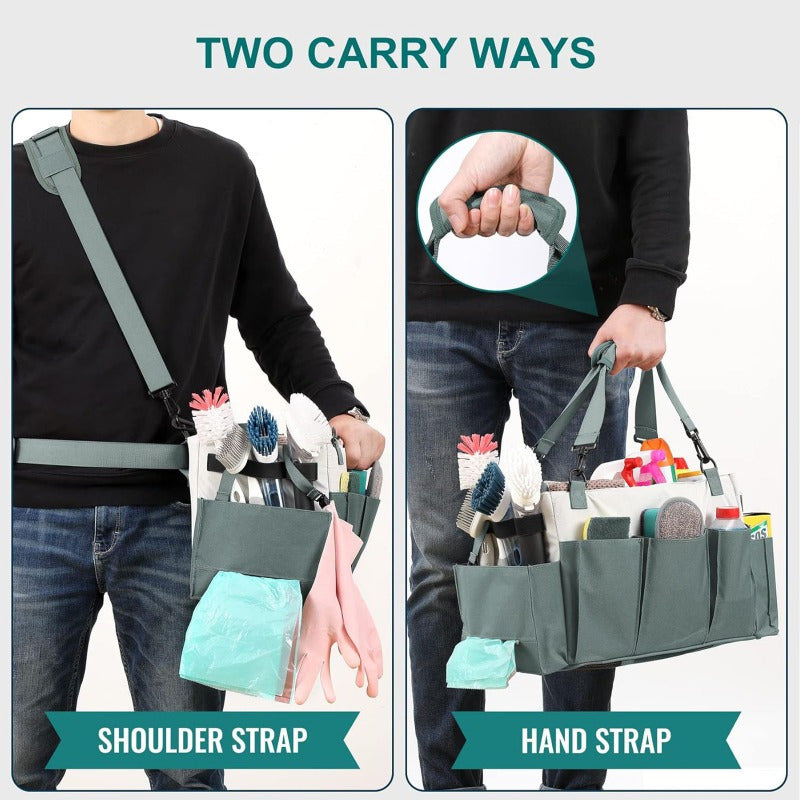 Large Cleaning Caddy Organizer with Handle, Wearable Cleaning Caddy Bag for Cleaning Supplies, Cleaning Tote with Shoulder and Waist Straps, Under Sink Organizer Tool Bag with Multiple Compartments