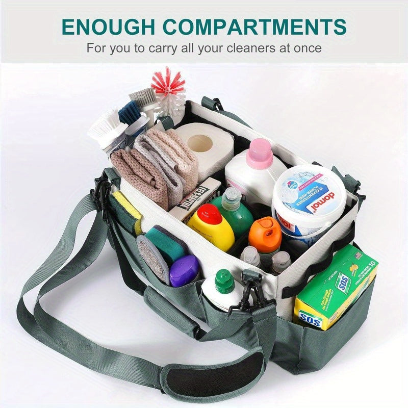 Large Cleaning Caddy Organizer with Handle, Wearable Cleaning Caddy Bag for Cleaning Supplies, Cleaning Tote with Shoulder and Waist Straps, Under Sink Organizer Tool Bag with Multiple Compartments