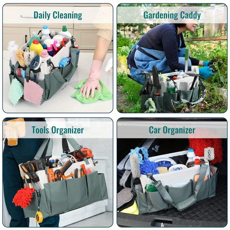 Large Cleaning Caddy Organizer with Handle, Wearable Cleaning Caddy Bag for Cleaning Supplies, Cleaning Tote with Shoulder and Waist Straps, Under Sink Organizer Tool Bag with Multiple Compartments