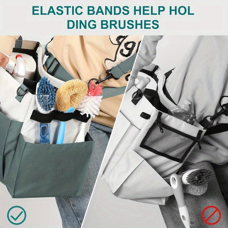Large Cleaning Caddy Organizer with Handle, Wearable Cleaning Caddy Bag for Cleaning Supplies, Cleaning Tote with Shoulder and Waist Straps, Under Sink Organizer Tool Bag with Multiple Compartments
