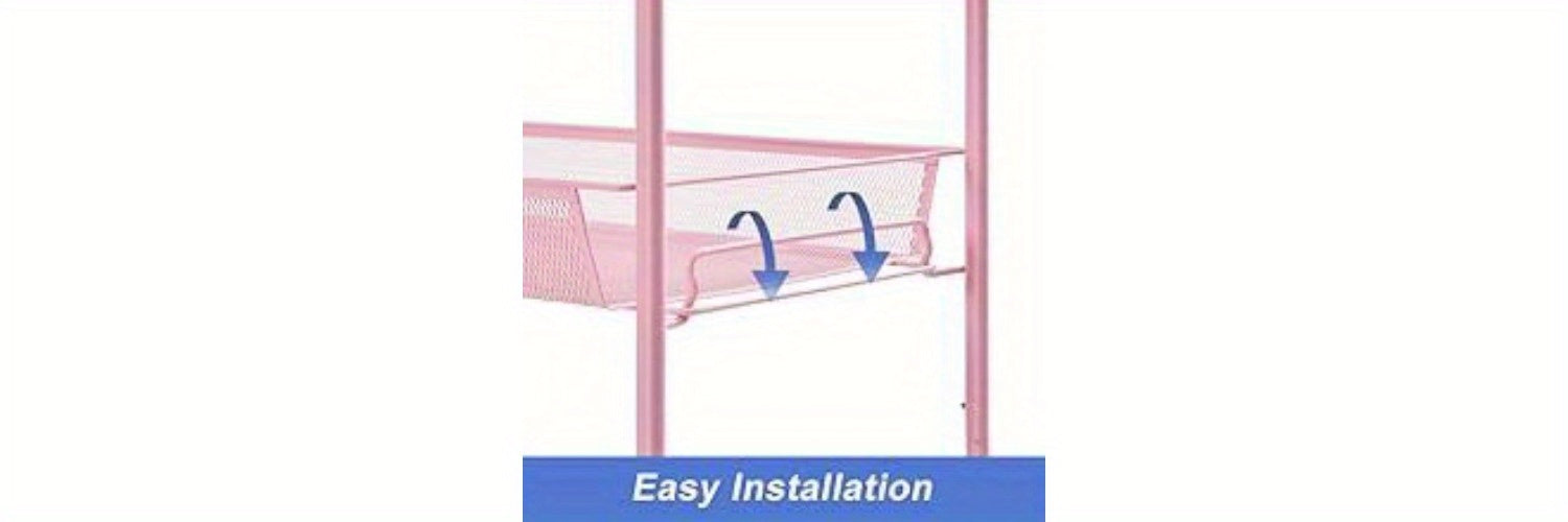 3-Tier Metal Rolling Cart - Mesh Wire Easy Assemble Utility Cart, Storage Trolley on Wheels with 3 Hooks, Metal Storage Shelving Units for Kitchen, Bathroom, and Laundry Room
