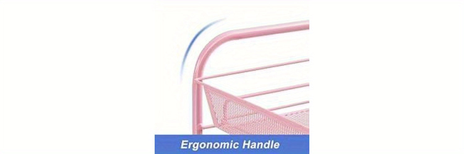 3-Tier Metal Rolling Cart - Mesh Wire Easy Assemble Utility Cart, Storage Trolley on Wheels with 3 Hooks, Metal Storage Shelving Units for Kitchen, Bathroom, and Laundry Room