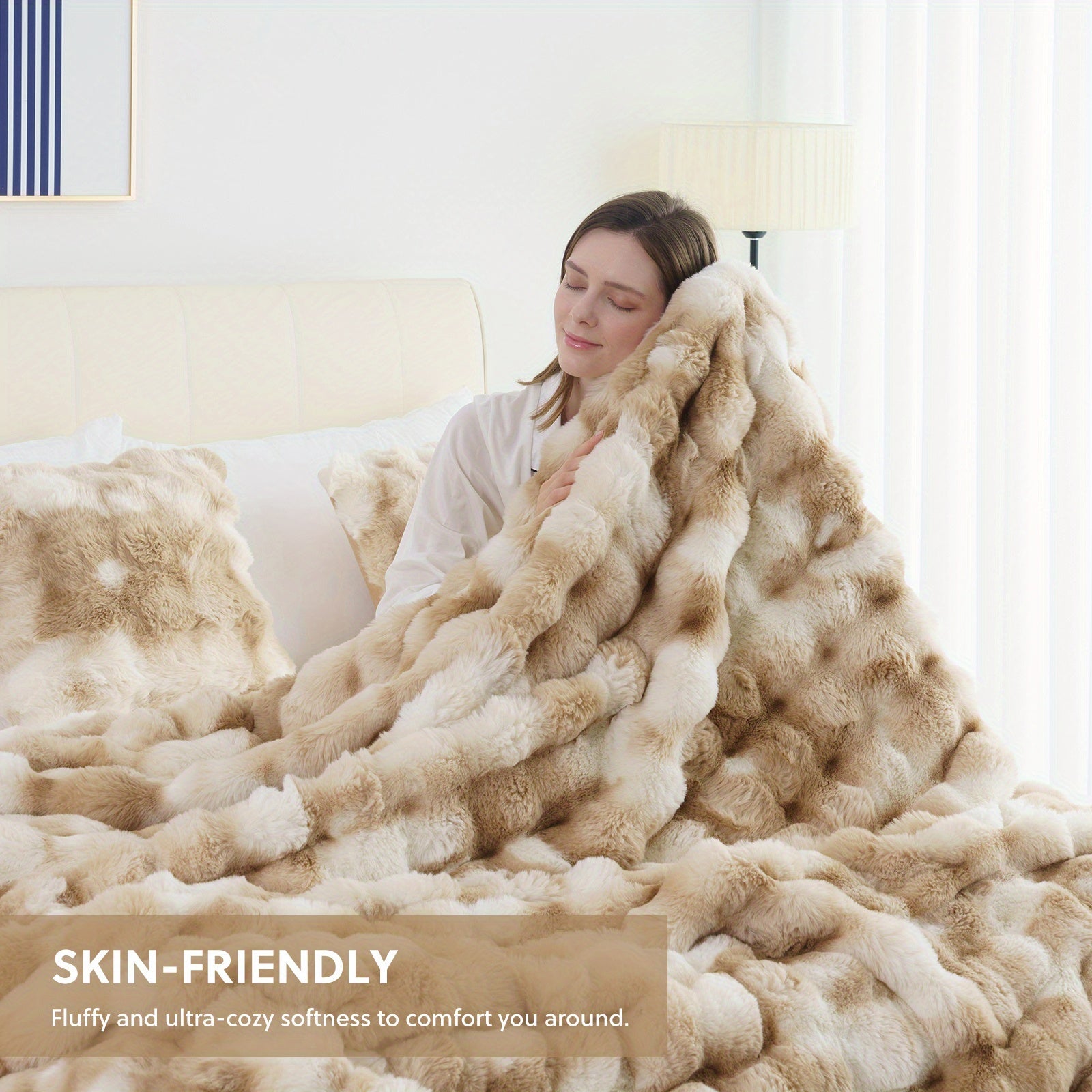Throw Blanket – 1pc Orhopui Faux Rabbit Fleece Blanket, Soft Warm Throw Blanket, For Bedroom Guest
