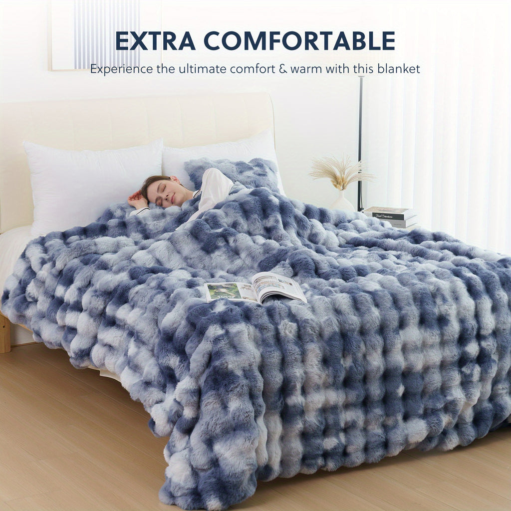 Throw Blanket – 1pc Orhopui Faux Rabbit Fleece Blanket, Soft Warm Throw Blanket, For Bedroom Guest