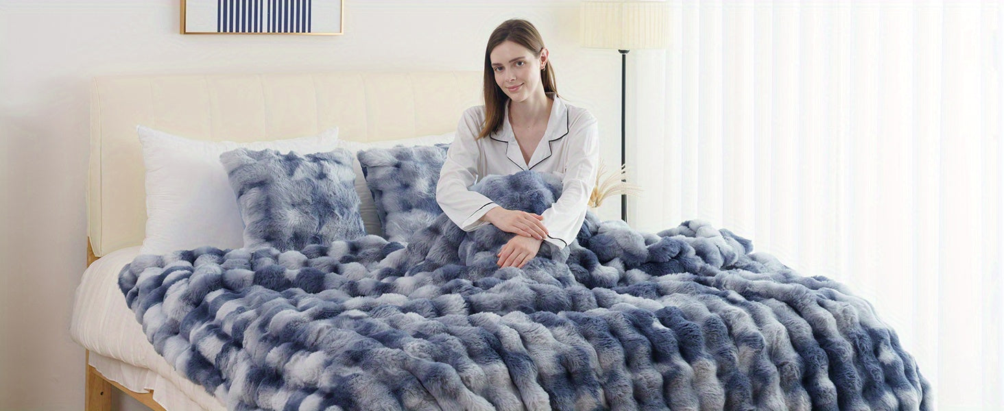 Throw Blanket – 1pc Orhopui Faux Rabbit Fleece Blanket, Soft Warm Throw Blanket, For Bedroom Guest