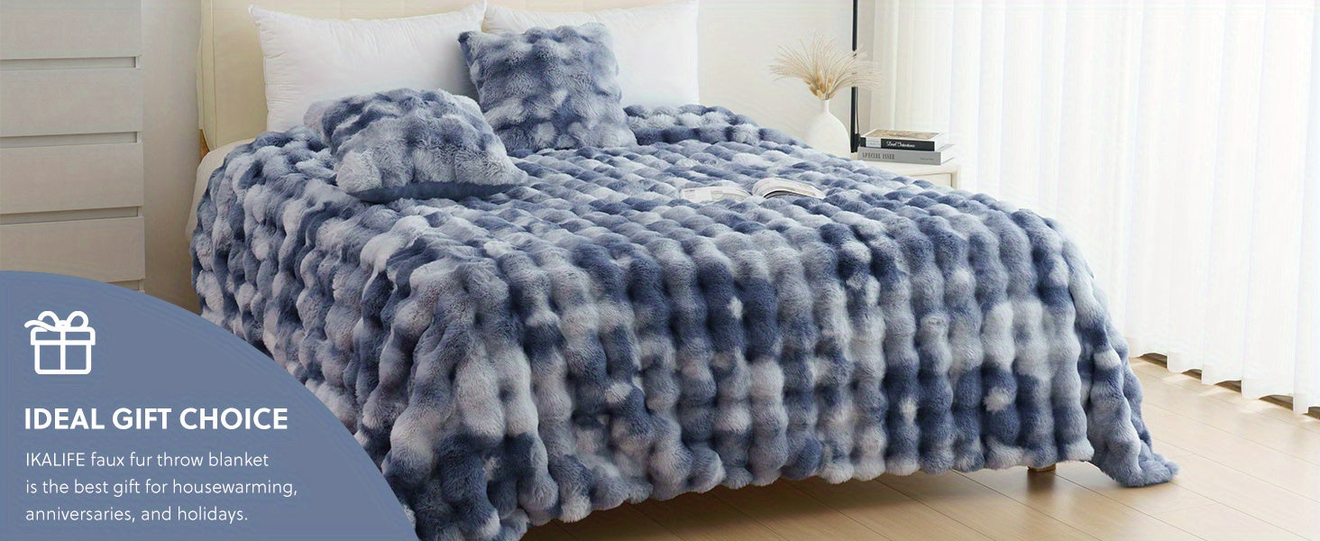 Throw Blanket – 1pc Orhopui Faux Rabbit Fleece Blanket, Soft Warm Throw Blanket, For Bedroom Guest