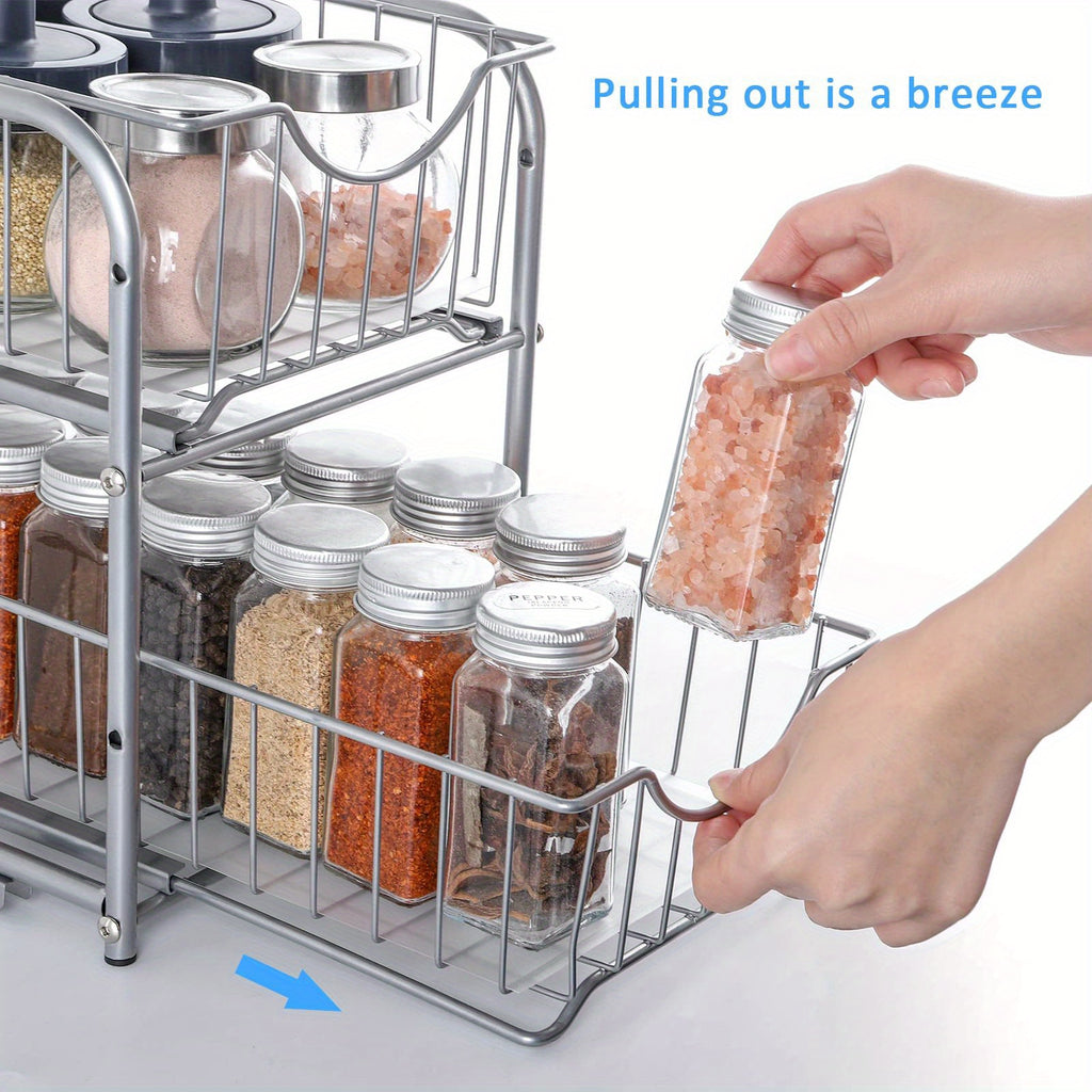 Compact Pull-Out Cabinet Organizer – smooth-access cabinet organization, Pair of Stackable Two-Tier Organizers for Under The Sink Featuring Sliding Drawers And Pull-Out, designed for American homes, daily convenience and practical gifting