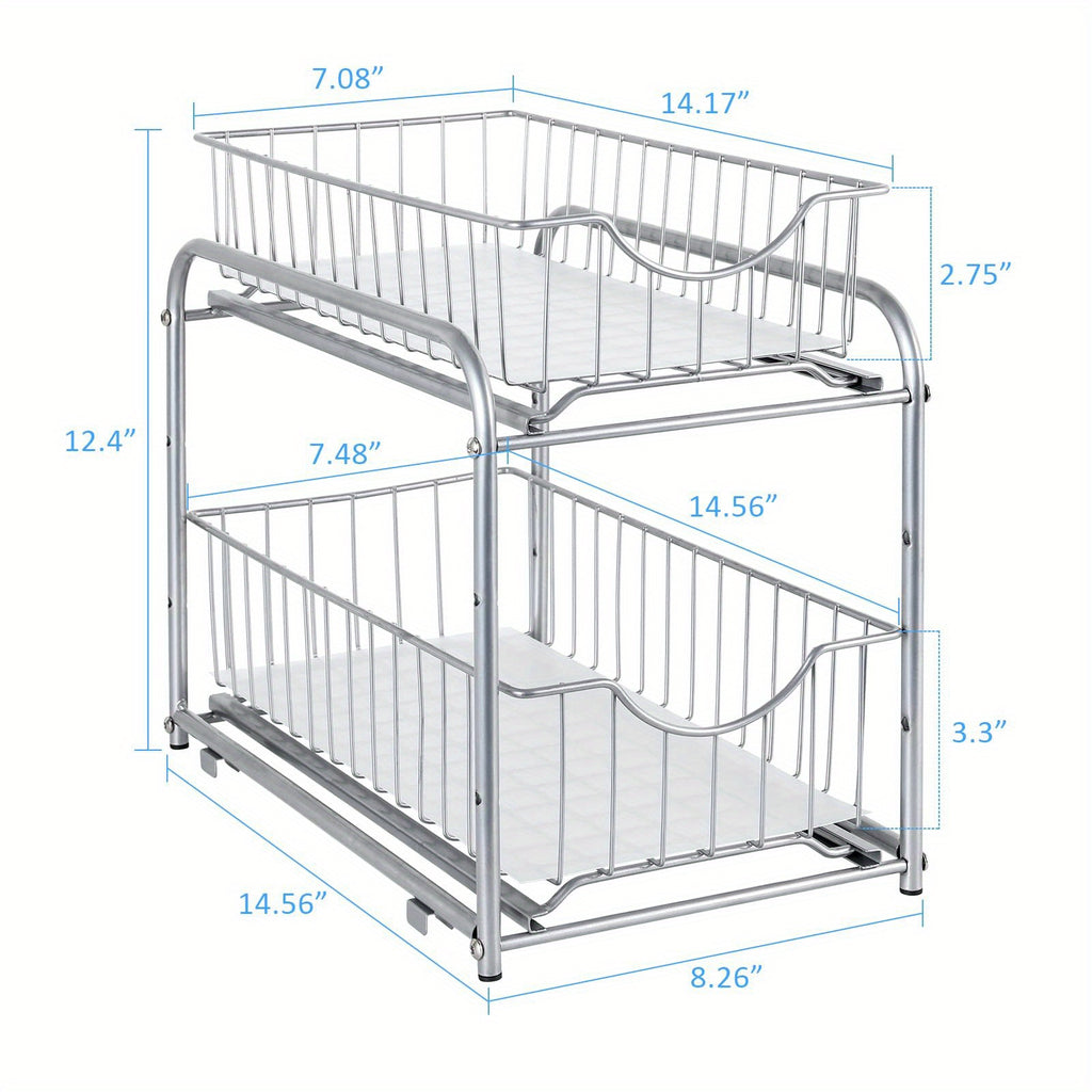 Compact Pull-Out Cabinet Organizer – smooth-access cabinet organization, Pair of Stackable Two-Tier Organizers for Under The Sink Featuring Sliding Drawers And Pull-Out, designed for American homes, daily convenience and practical gifting