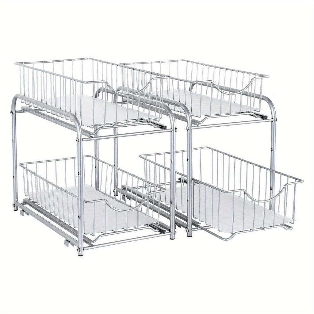 Compact Pull-Out Cabinet Organizer – smooth-access cabinet organization, Pair of Stackable Two-Tier Organizers for Under The Sink Featuring Sliding Drawers And Pull-Out, designed for American homes, daily convenience and practical gifting
