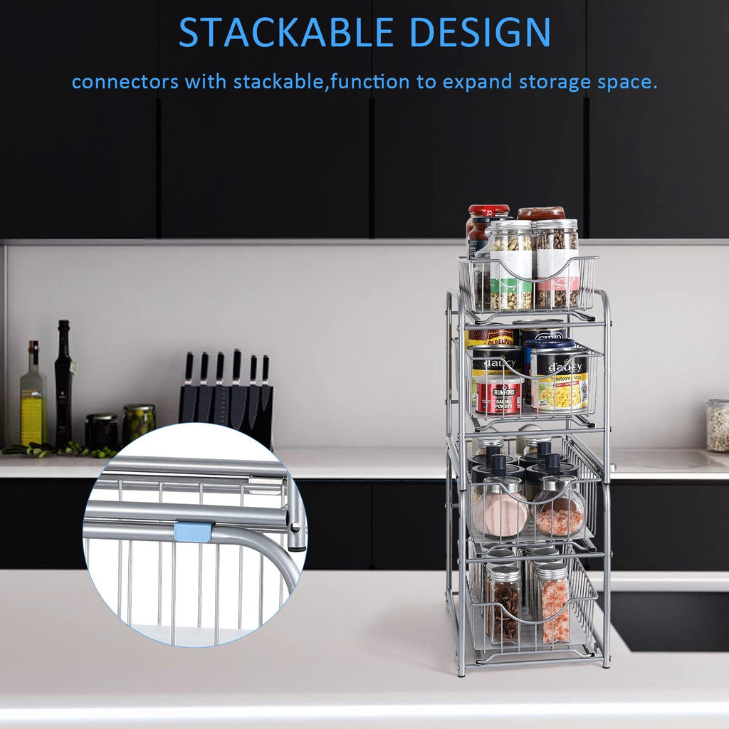 Compact Pull-Out Cabinet Organizer – smooth-access cabinet organization, Pair of Stackable Two-Tier Organizers for Under The Sink Featuring Sliding Drawers And Pull-Out, designed for American homes, daily convenience and practical gifting