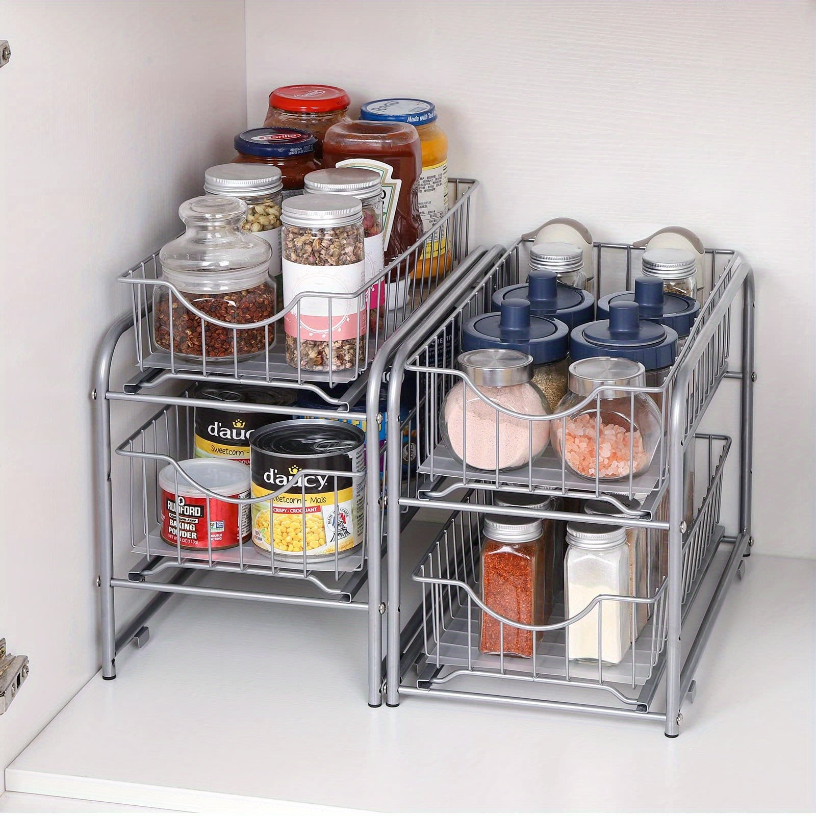 Compact Pull-Out Cabinet Organizer – smooth-access cabinet organization, Pair of Stackable Two-Tier Organizers for Under The Sink Featuring Sliding Drawers And Pull-Out, designed for American homes, daily convenience and practical gifting