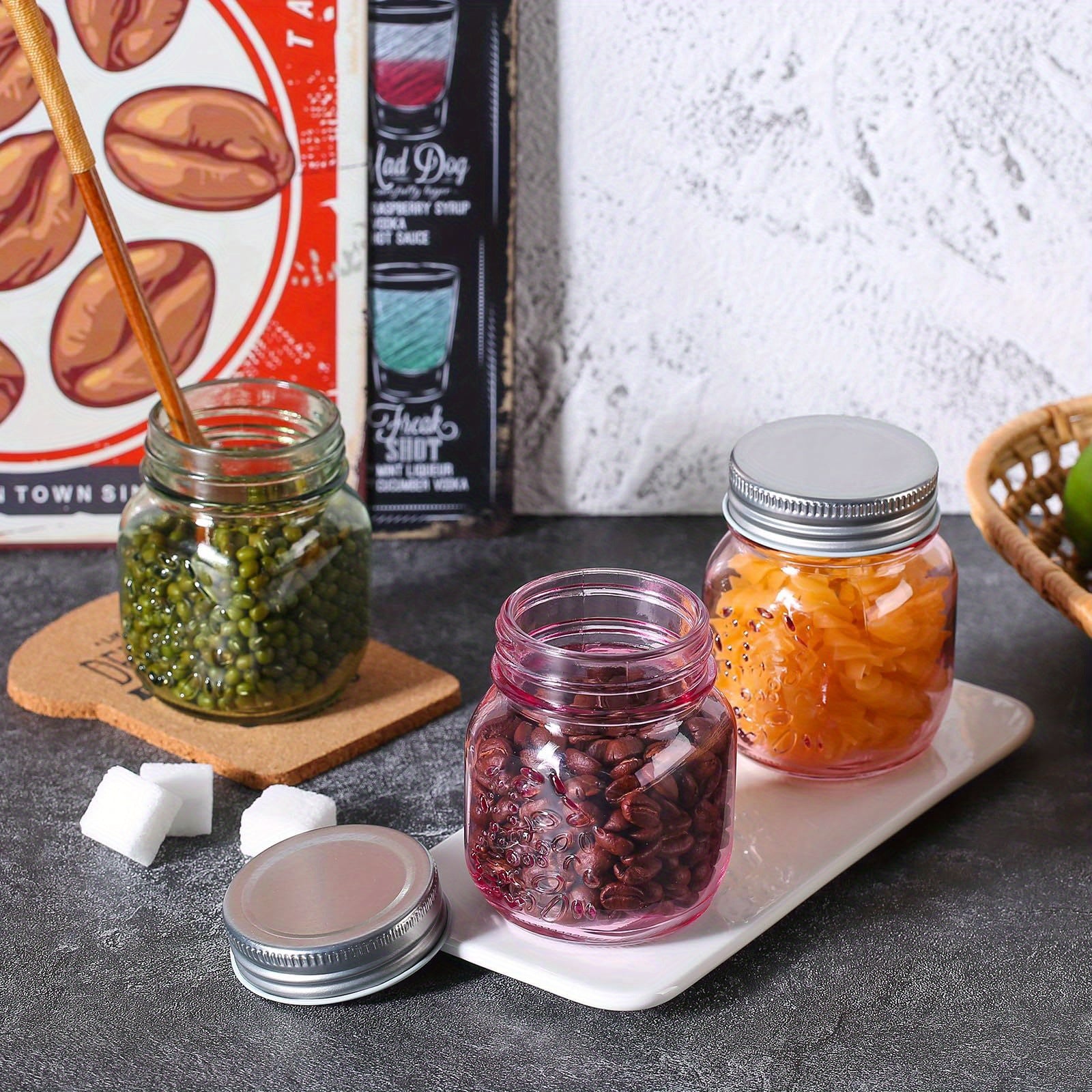 Versatile 5 oz Glass Spice Jar Set – clear reusable pantry storage, Amzcku Mini Colored Mason Jars 5 oz with Metal Lids - Glass jar for, designed for American homes, daily convenience and practical gifting