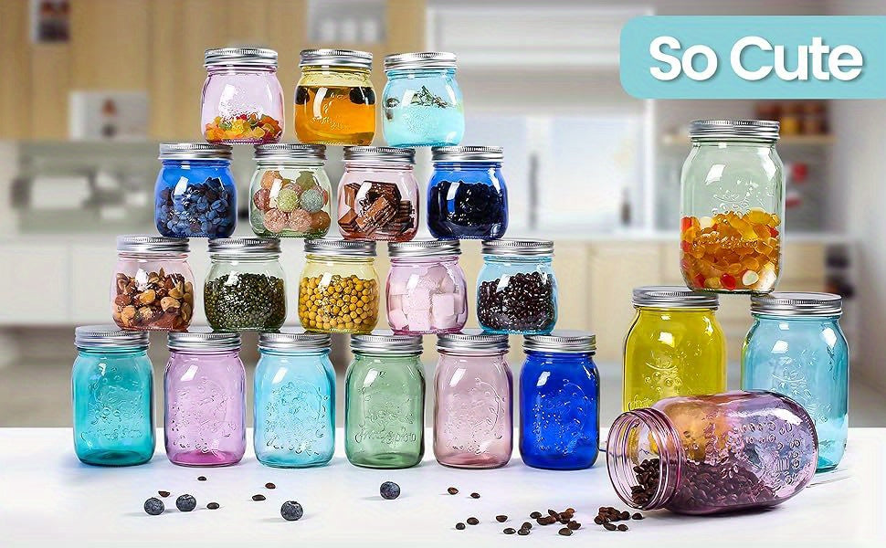 Versatile 5 oz Glass Spice Jar Set – clear reusable pantry storage, Amzcku Mini Colored Mason Jars 5 oz with Metal Lids - Glass jar for, designed for American homes, daily convenience and practical gifting