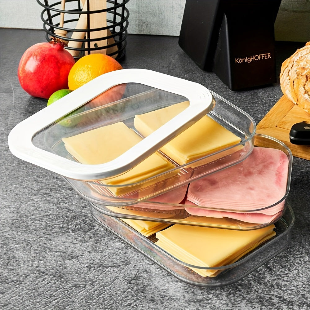 [Meat Storage Container] Three-Layer Stackable Refrigerated Meat Storage Container Set with Cover-Vegetables, Fruits, Food Safety Refrigerator Finishing Rack Is Suitable for Cooked Meat, Turkey And Slicing-Necessary for Kitchen
