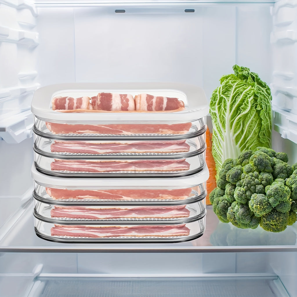 [Meat Storage Container] Three-Layer Stackable Refrigerated Meat Storage Container Set with Cover-Vegetables, Fruits, Food Safety Refrigerator Finishing Rack Is Suitable for Cooked Meat, Turkey And Slicing-Necessary for Kitchen