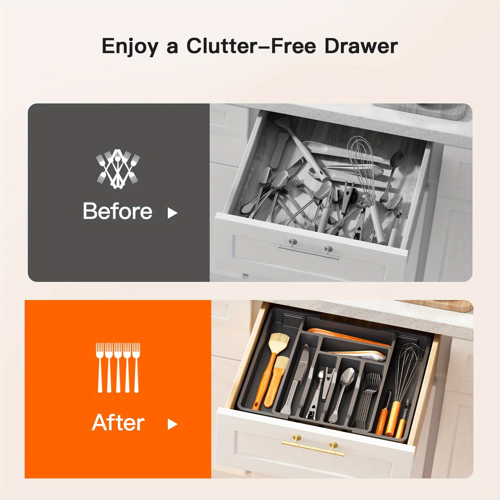 Versatile Stackable Storage Drawer – smooth-access cabinet organization, Expandable Cutlery Tray Holder Drawer Organizer Adjustable Tray Organize Kitchen Silverware Cutlery Knives And, designed for American homes, daily convenience and practical gift