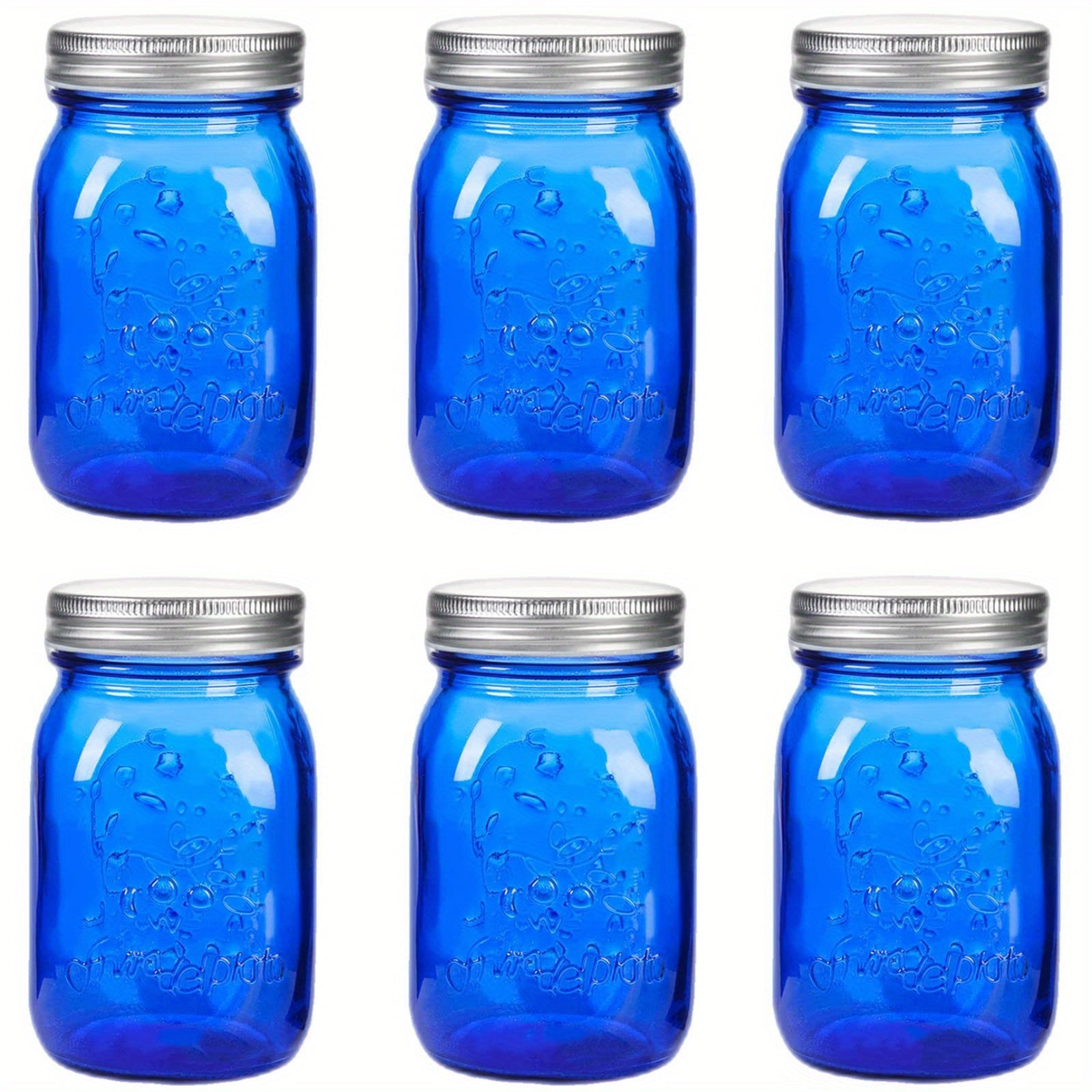 Storage Jars – Set of 6 Wide-Mouth Pint Canning Jars 16 Ounces Each with Lids Ideal for