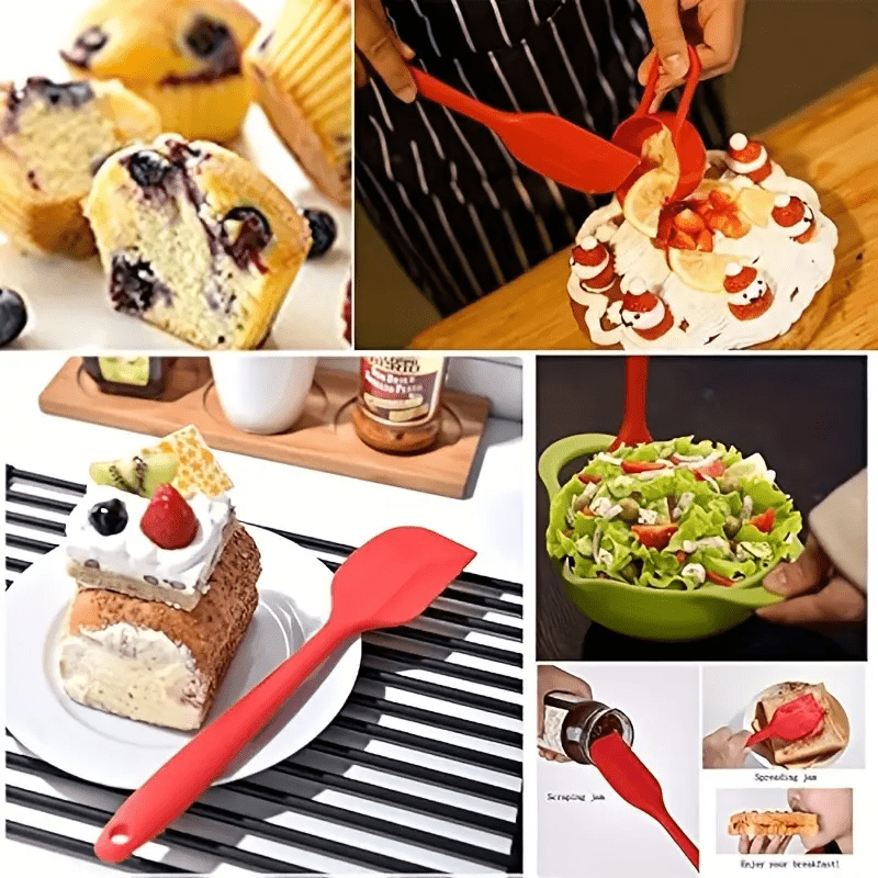 Silicone Spatula Set - Non-Stick, Heat Resistant Cooking Utensils for Baking, Mixing, and Flipping - Includes Cake, Biscuit, and Pastry Scrapers - Colorful Christmas Design, Butter Cake Scraper, Scraper Set