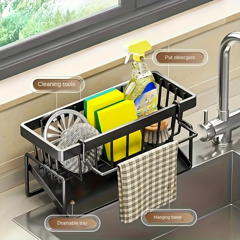 Kitchen Sink Sponge Rack Self-Draining Kitchen Sink Organizer, Sink Rack, Dish Brush Rag Soap Scrub Additions for Countertop Baskets, Buckets And Containers, Baskets, Buckets And Containers for Home Organization