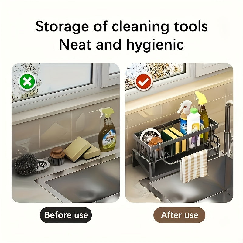 Kitchen Sink Sponge Draining Rack, Self-Draining Kitchen Sink Organizer, Sink Rack, Can Hold Dish Brushes, Rags, Soap, Scrubbing Additions, Baskets And Containers for Kitchen Storage Christmas Essentials