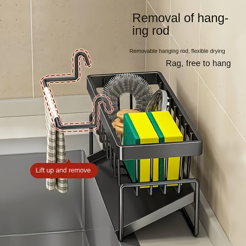 Kitchen Sink Sponge Draining Rack, Self-Draining Kitchen Sink Organizer, Sink Rack, Can Hold Dish Brushes, Rags, Soap, Scrubbing Additions, Baskets And Containers for Kitchen Storage Christmas Essentials