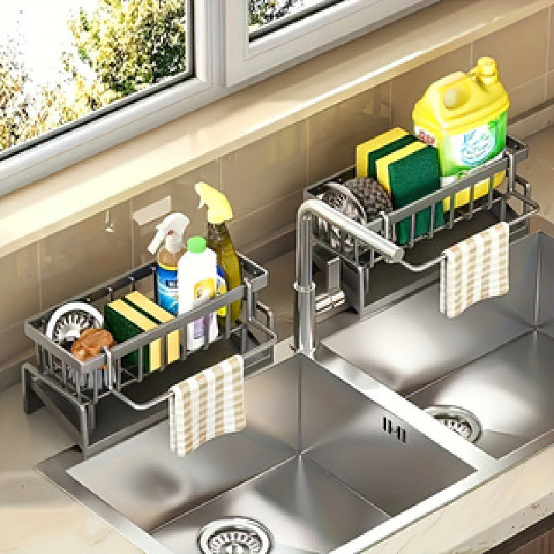 Kitchen Sink Sponge Rack Self-Draining Kitchen Sink Organizer, Sink Rack, Dish Brush Rag Soap Scrub Additions for Countertop Baskets, Buckets And Containers, Baskets, Buckets And Containers for Home Organization