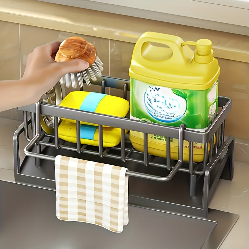 Kitchen Sink Sponge Draining Rack, Self-Draining Kitchen Sink Organizer, Sink Rack, Can Hold Dish Brushes, Rags, Soap, Scrubbing Additions, Baskets And Containers for Kitchen Storage Christmas Essentials