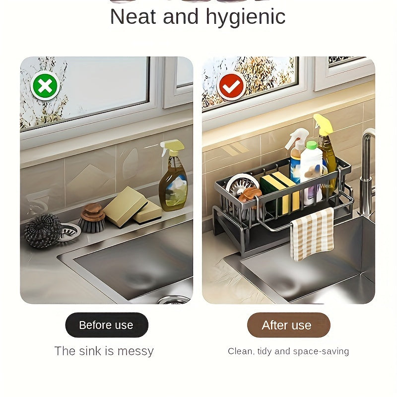 Kitchen Sink Sponge Rack Self-Draining Kitchen Sink Organizer, Sink Rack, Dish Brush Rag Soap Scrub Additions for Countertop Baskets, Buckets And Containers, Baskets, Buckets And Containers for Home Organization
