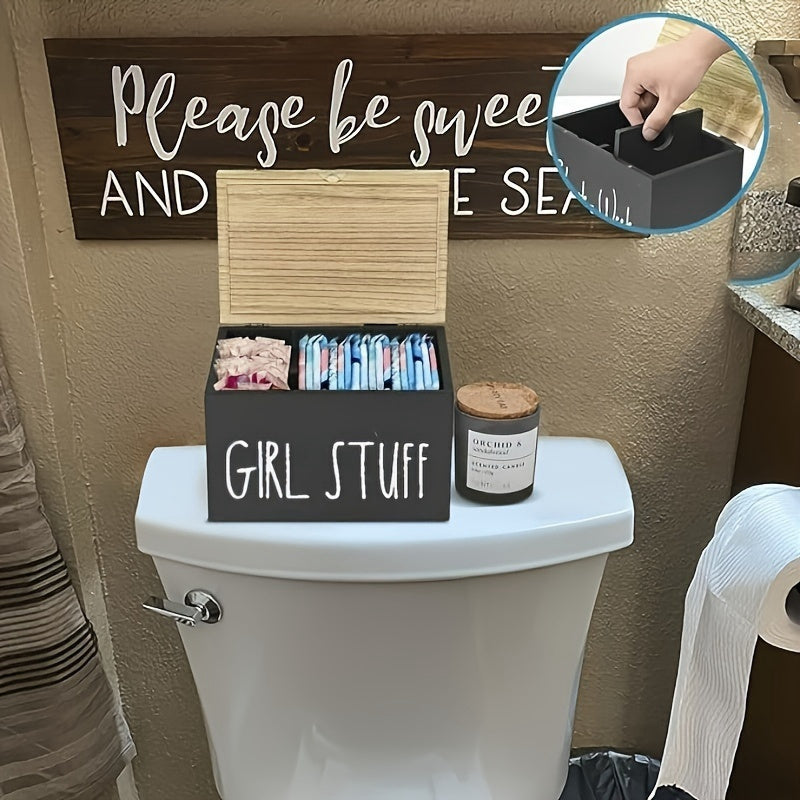 Space-Saving 1pc Home Storage Organizer – space-saving everyday organization, 1pc Stylish Wooden Bathroom Organizer with Lid - 3 Compartments Divided Organizer for Tampons, designed for American homes, daily convenience and practical gifting